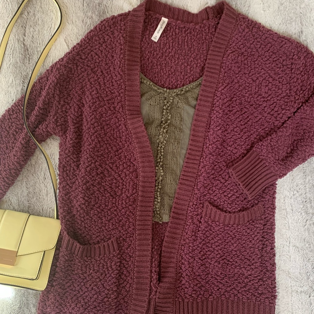 eggplant popcorn cardigan